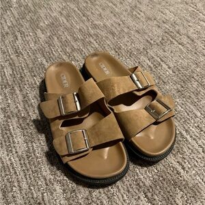 Cider Brown Double Buckle Slides